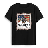American Mama - Personalized T-Shirt, 4th Of July Messy Bun T-Shirt