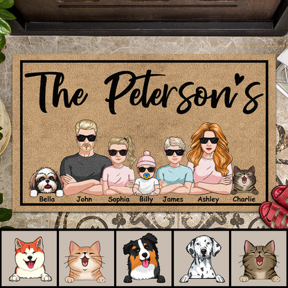 The Peterson's, Home Decor,Welcome Mat, Cool Family Gift, Funny Welcome Mat, Personalized Dog & Cat Lovers Doormat