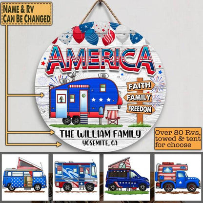 Happy Jule 4th - America - Wooden Door Sign