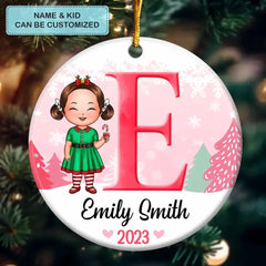 Son Daughter Kid Name Letter Christmas V3 - Personalized Custom Ceramic Ornament - Christmas Gift For Kid, Family Members