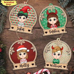 PERSONALIZED CUTE CHRISTMAS DOLL KIDS SNOWBALL ORNAMENT