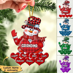 COLORFUL CHRISTMAS SNOWMAN GRANDMA MOM LITTLE HEART KIDS CUSTOMIZED ORNAMENT