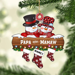 PERSONALIZED CHRISTMAS PAPA & MAMAW COUPLE SNOWMAN SOCKS ORNAMENT