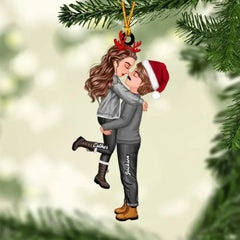 CHRISTMAS DOLL COUPLE HUGGING KISSING PERSONALIZED ORNAMENT