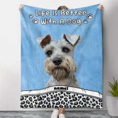 CUSTOM PHOTO LIFE IS BETTER WITH DOG & CAT - PERSONALIZED CUSTOM BLANKET - GIFT FOR PET OWNERS, PET LOVERS