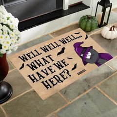 PERSONALIZED CUSTOM DOORMAT - HALLOWEEN GIFT FOR CAT LOVER, CAT MOM, CAT DAD - WELL WHAT HAVE WE HERE