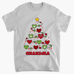 GRANDMA CHRISTMAS TREE - PERSONALIZED CUSTOM T-SHIRT - CHRISTMAS GIFT FOR GRANDMA, MOM, FAMILY MEMBERS