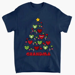 GRANDMA CHRISTMAS TREE - PERSONALIZED CUSTOM T-SHIRT - CHRISTMAS GIFT FOR GRANDMA, MOM, FAMILY MEMBERS