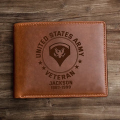 Personalized US Military Veteran Handmade Leather Wallet