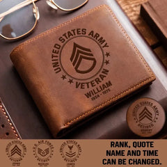 Personalized US Military Retired Leather Wallet