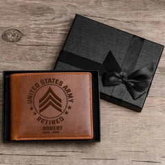 Personalized US Military Retired Leather Wallet