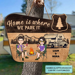 Personalized Custom Door Sign - Anniversary Gift For Camping Lover, Couple - Home Is Where We Park It