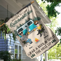 Custom Personalized Camping Flag Sign - Best Gift For Camping Lovers - Couple With Upto 4 Dogs - Welcome To Camp Quitcherbitchin