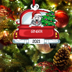 Personalized Dog Car Christmas, Best Gift For Dog Lovers - Wooden Ornament