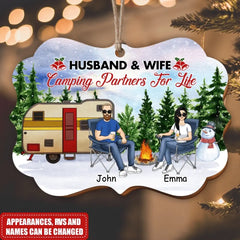 Husband & Wife Camping Partners For Life - Personalized Ornament, Gift For Camping Lover, Couple Ornament