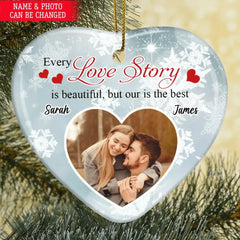 Every Love Story Is Beautiful - Wedding Couple Custom Gift - Photo Couple Ornament - Personalized Heart Ceramic Ornament