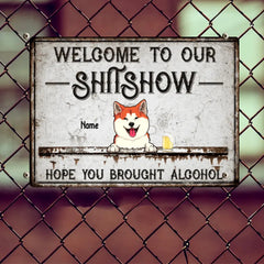 Welcome To The Shitshow, Dog & Beverage Sign, Personalized Dog Breeds Metal Sign, Gifts For Dog Lovers