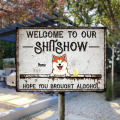 Welcome To The Shitshow, Dog & Beverage Sign, Personalized Dog Breeds Metal Sign, Gifts For Dog Lovers