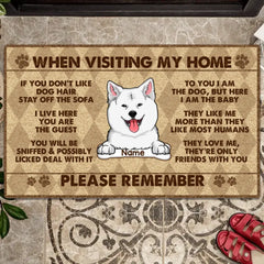 When Visiting Our Home, Please Remember, Funny Dog Rules, Argyle Pattern Background, Personalized Dog Lovers Door Mat