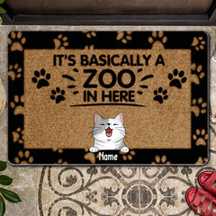 It's Basically A Zoo In Here, Pawprints Doormat, Personalized Dog & Cat Doormat, Gifts For Pet Lovers