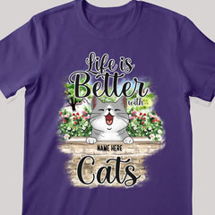 Life Is Better With Cats - Cats At Flower Garden - Personalized Cat T-shirt