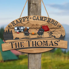 Custom Personalized Camping Couple Wooden Sign - Gift Idea For Camping Lover/ Couple - Couple/ Parents With Upto 2 Kids And 2 Pets - Happy Campers