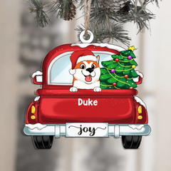 Dogs On Red Truck Christmas - Personalized Wooden Ornament, Gift For Dog Lover, Christmas Gift, Custom Dog Ornament