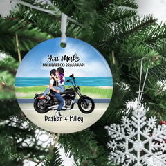 Kissing Motorcycle Couple - Personalized Ornament For Him, For Her, Motorcycle Lovers