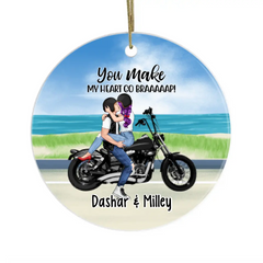 Kissing Motorcycle Couple - Personalized Ornament For Him, For Her, Motorcycle Lovers