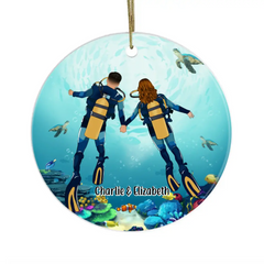 Personalized Ornament, Scuba Diving Couple, Diving Partner, Lovers Under The Sea, Gift For Diving Fans