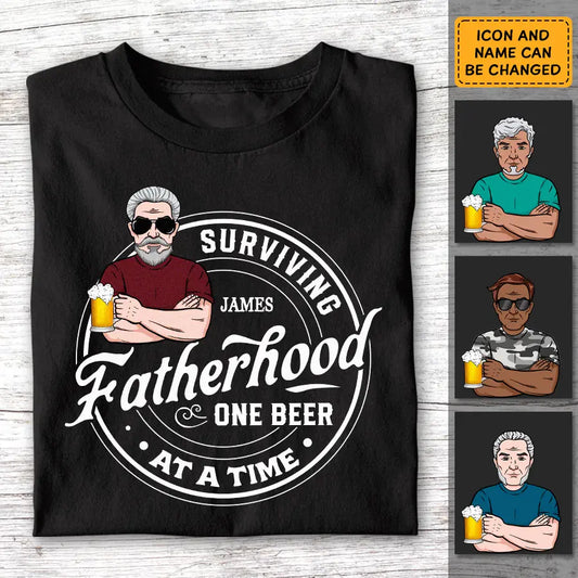 Surviving Fatherhood One Beer At A Time  - Personalized T-Shirt - Gift For Father's Day TS - PT3769