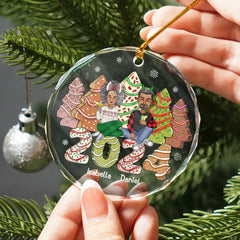 Family 2024 Cake, Cookie Trees Christmas Gift For Parent, Kid, Baby - Personalized Circle Glass Ornament