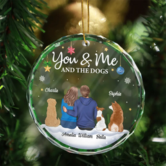 You & Me & The Dog Christmas Couple - Personalized Circle Glass Ornament