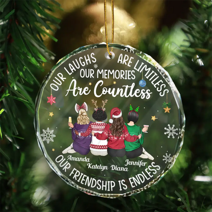 Besties Our Laughs Are Limitless Christmas Backside - Personalized Circle Glass Ornament