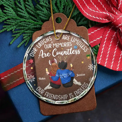 Besties Our Laughs Are Limitless Christmas Backside - Personalized Circle Glass Ornament