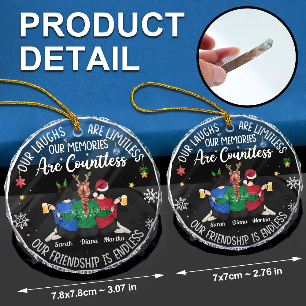 Besties Our Laughs Are Limitless Christmas Backside - Personalized Circle Glass Ornament
