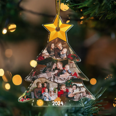 Custom Photo Christmas Tree Family Besties Sisters - Personalized Custom Shaped Acrylic Ornament