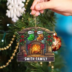 Christmas Stocking On Fireplace Family - Personalized Custom Shaped Acrylic Ornament