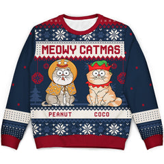 Meowy Catmas Funny Cartoon Cats - Christmas Gift For Cat Lovers, Cat Moms, Cat Dads - Personalized Unisex Ugly Sweater