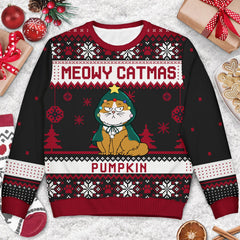 Meowy Catmas Funny Cartoon Cats - Christmas Gift For Cat Lovers, Cat Moms, Cat Dads - Personalized Unisex Ugly Sweater