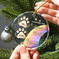 I Crossed The Rainbow Bridge Memorial Pet - Personalized Circle Glass Ornament