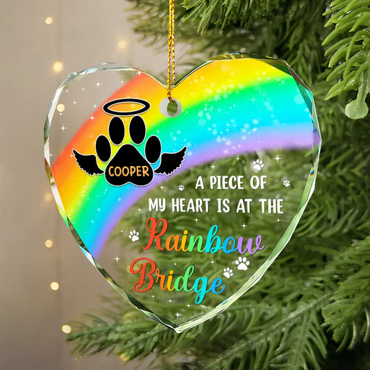 A Piece Of My Heart Memorial Christmas - Personalized Heart Shaped Glass Ornament