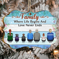 Family Where Begins And Love Never Ends - Memorial Gift - Christmas Gift - Personalized Wooden Ornament