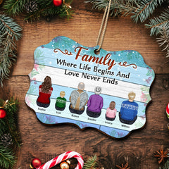 Family Where Begins And Love Never Ends - Memorial Gift - Christmas Gift - Personalized Wooden Ornament