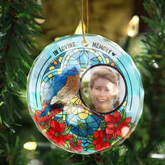 Custom Photo I'm Always With You Memorial - Stained Effect Printed, Personalized Circle Glass Ornament