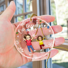 My Grandkids Grandparents Family - Personalized Circle Glass Ornament