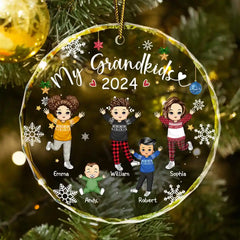 My Grandkids Grandparents Family - Personalized Circle Glass Ornament