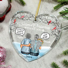 First Christmas Without You Couples Memorial - Personalized Heart Shaped Glass Ornament