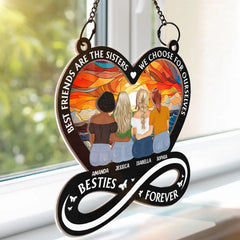 Not Sisters By Blood But Sisters By Heart - Personalized Window Hanging Suncatcher Ornament