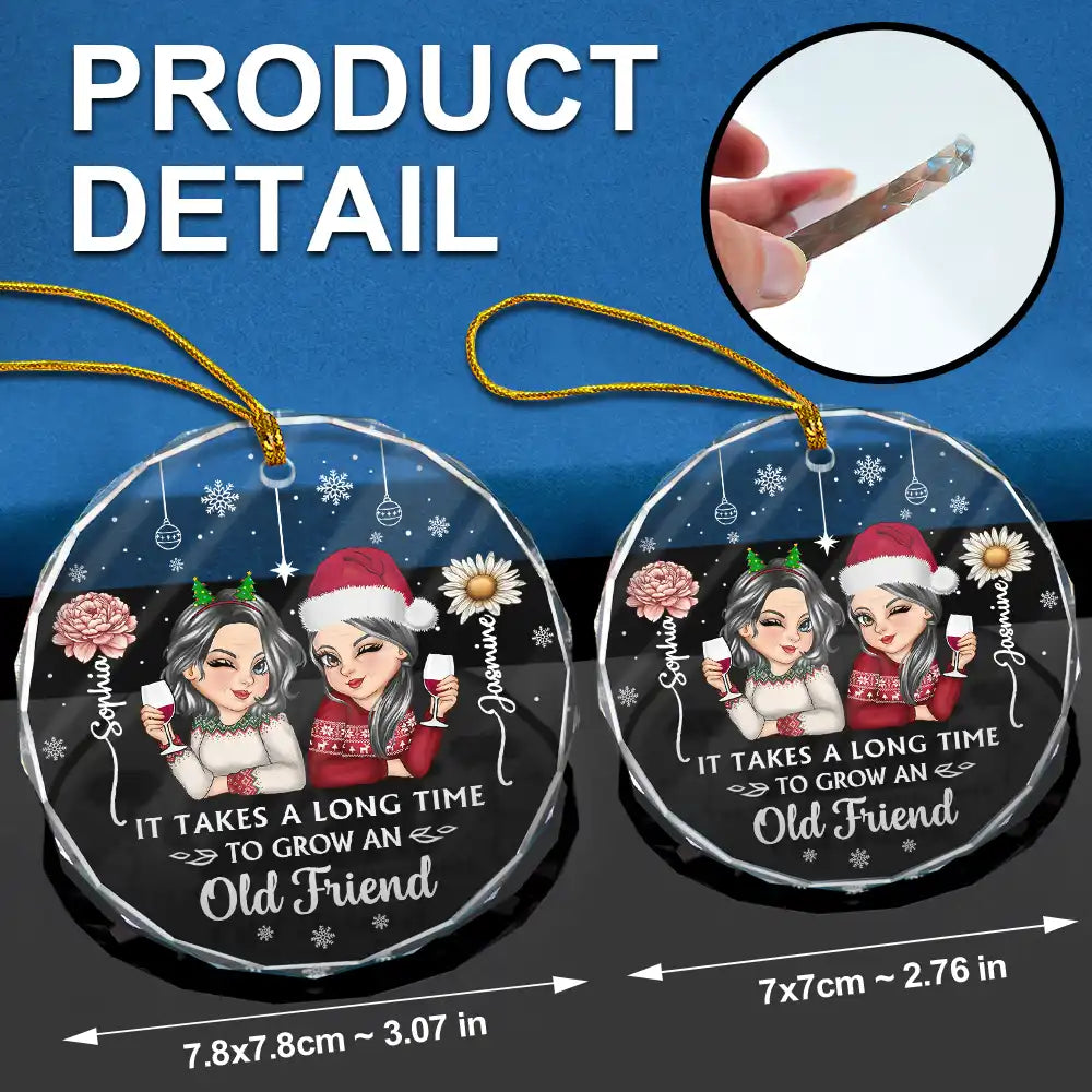 Birth Month Flower It Takes A Long Time To Grow An Old Friend - Personalized Circle Glass Ornament
